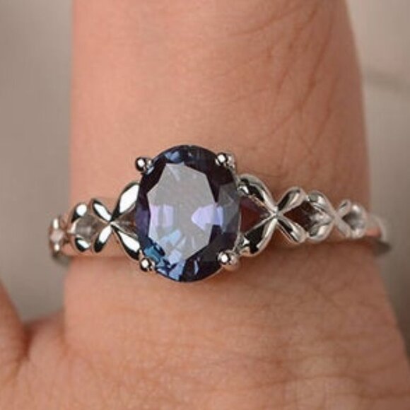 Casual Cross Anillos Oval Diamond Royal Blue Rings for Women, PD036 - Picture 4 of 4